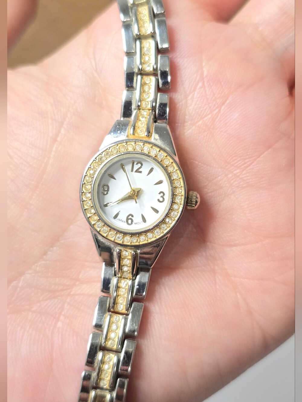 LDC Silver and Gold Tone Rhinestone Link Bracelet Watch